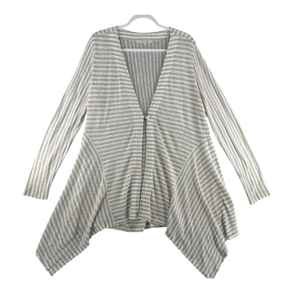 Soft Surroundings Cascadia Cardigan Natural Striped Linen Womens Size Large Boho